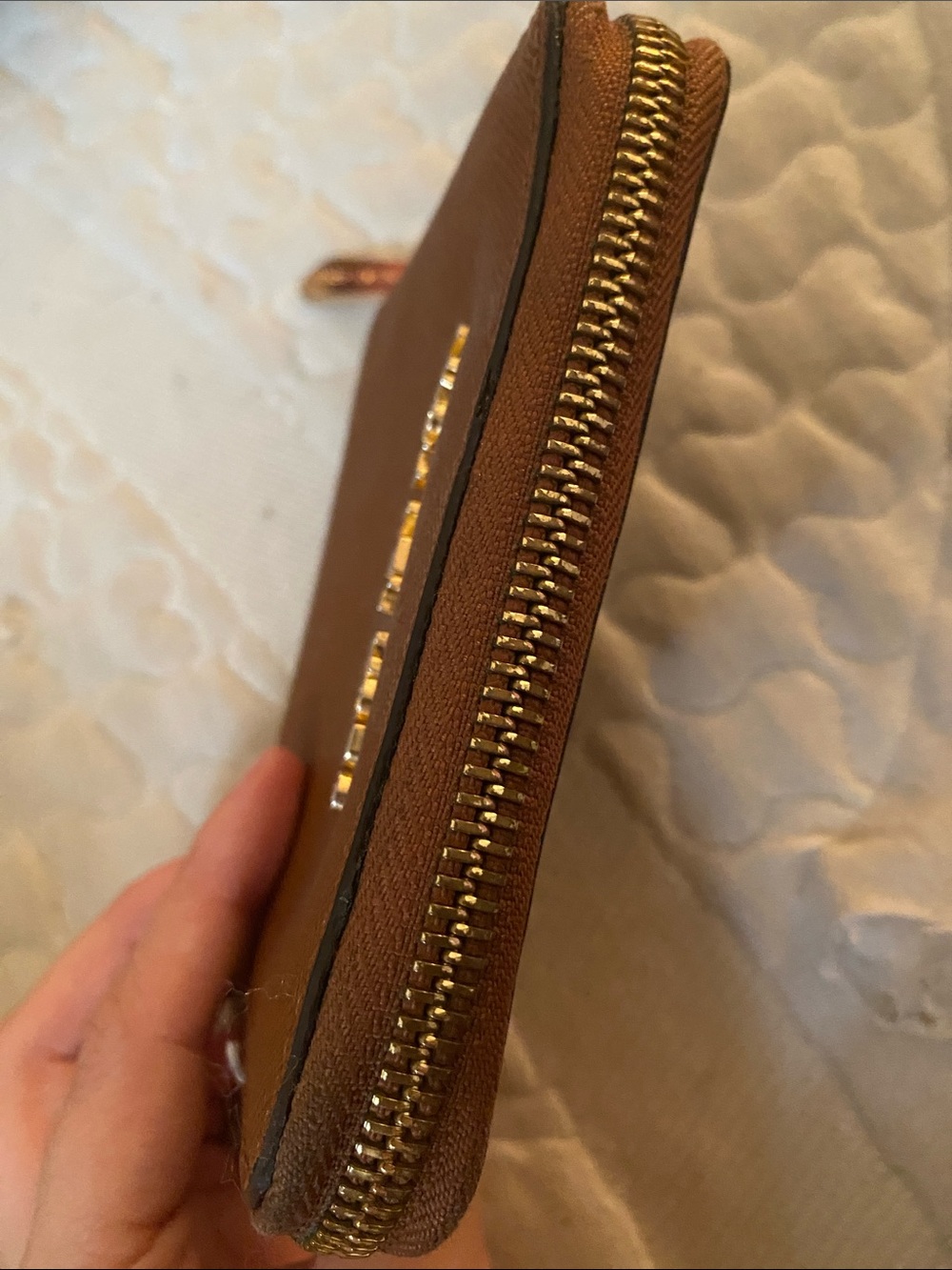 Michael Kors Cognac Saffiano Zip Wallet with Gold Logo - Picture 4 of 6